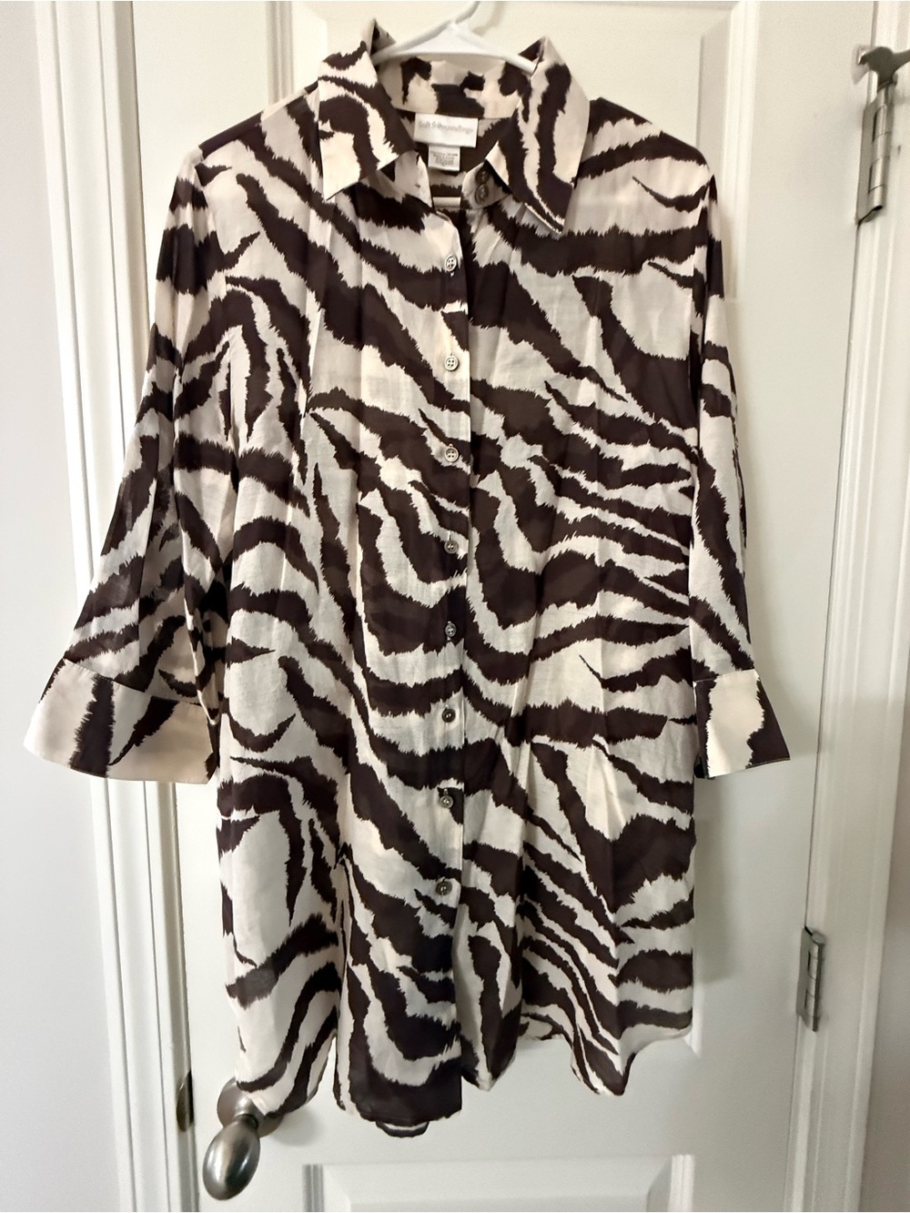 Soft Surroundings XL Cotton Silk Zebra Print Tunic Button-Down